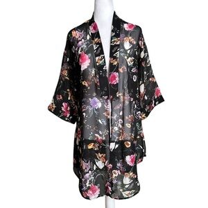 Poscilla Black Floral Open Front Kimono size L
